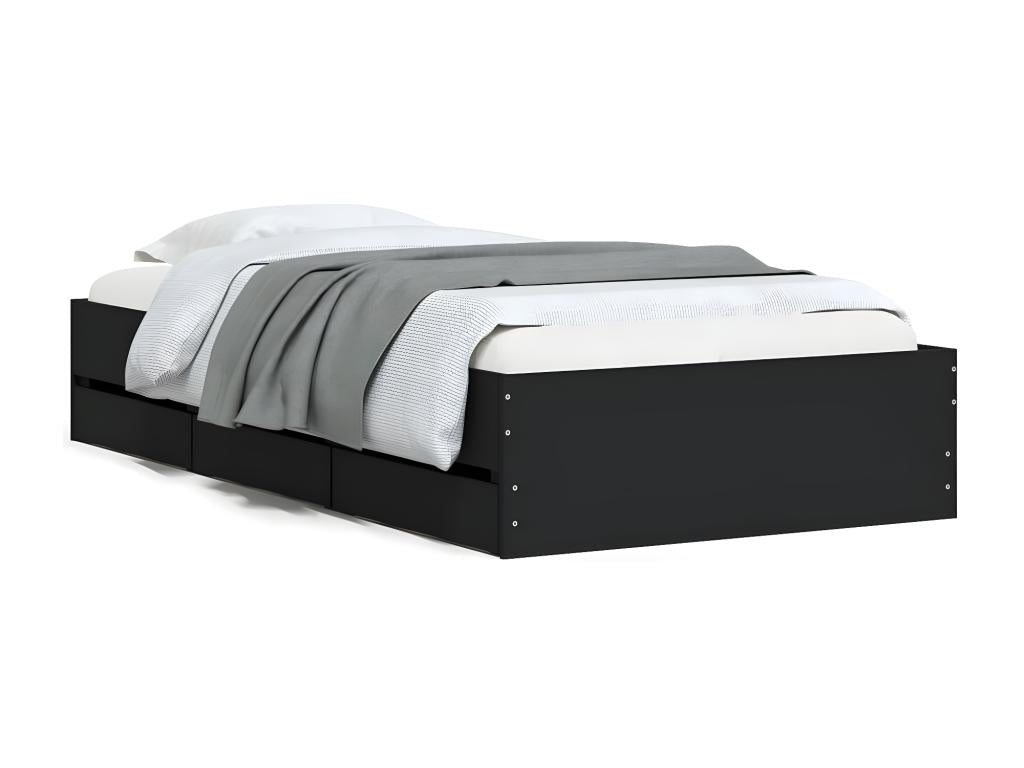 Black bed frame with drawers (mattress not included) 75x190 cm