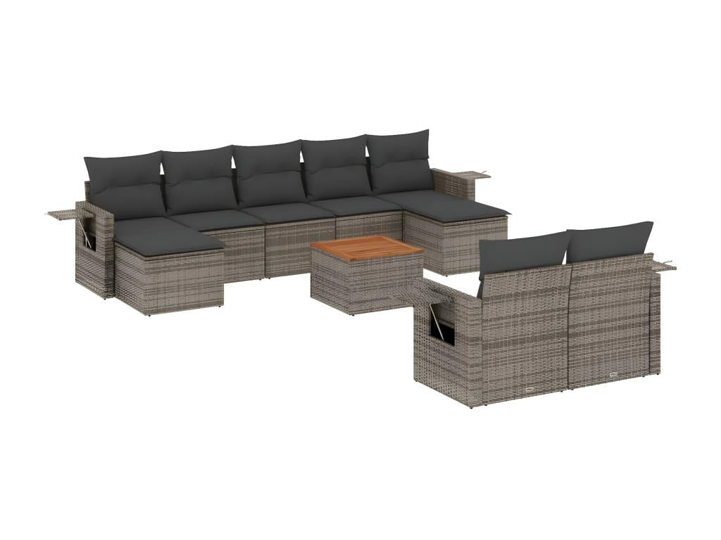 Garden furniture set with 10 cushions, grey woven resin