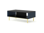 Coffee table with gold legs and milled front, Meubiana - Black/Blue - W 90 x D 60 cm