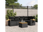 6-piece garden furniture set with cushions, black woven resin