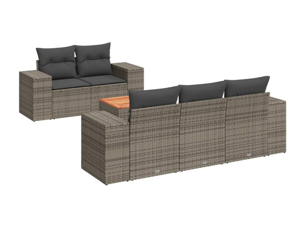 6-piece garden furniture set with grey resin wicker cushions