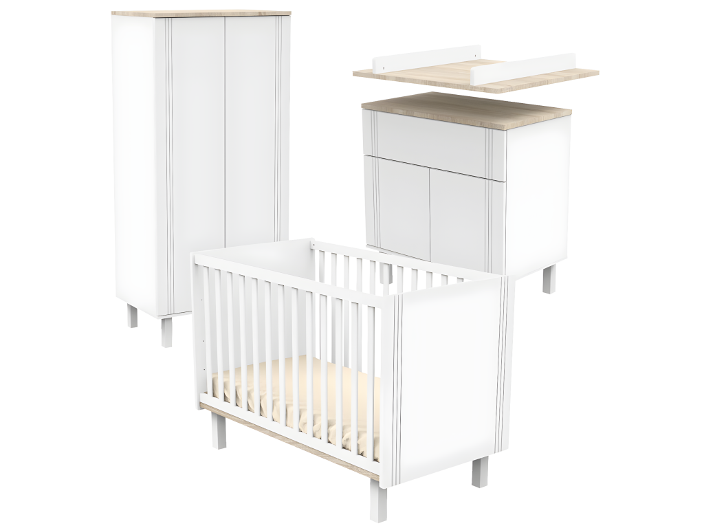 Homzora Complete Baby Bedroom Set: 60x120cm Cot, Changing Table and Wardrobe - White
