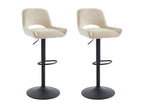 Set of 2 bar stools in textured fabric and black metal - Adjustable height - Cream - Meubiana