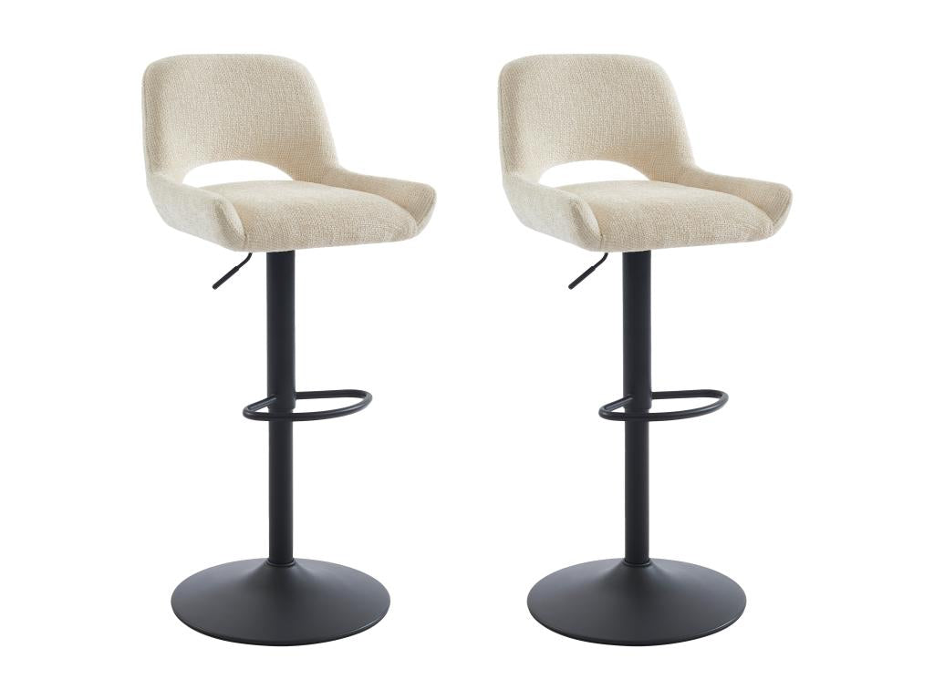 Set of 2 bar stools in textured fabric and black metal - Adjustable height - Cream - Meubiana