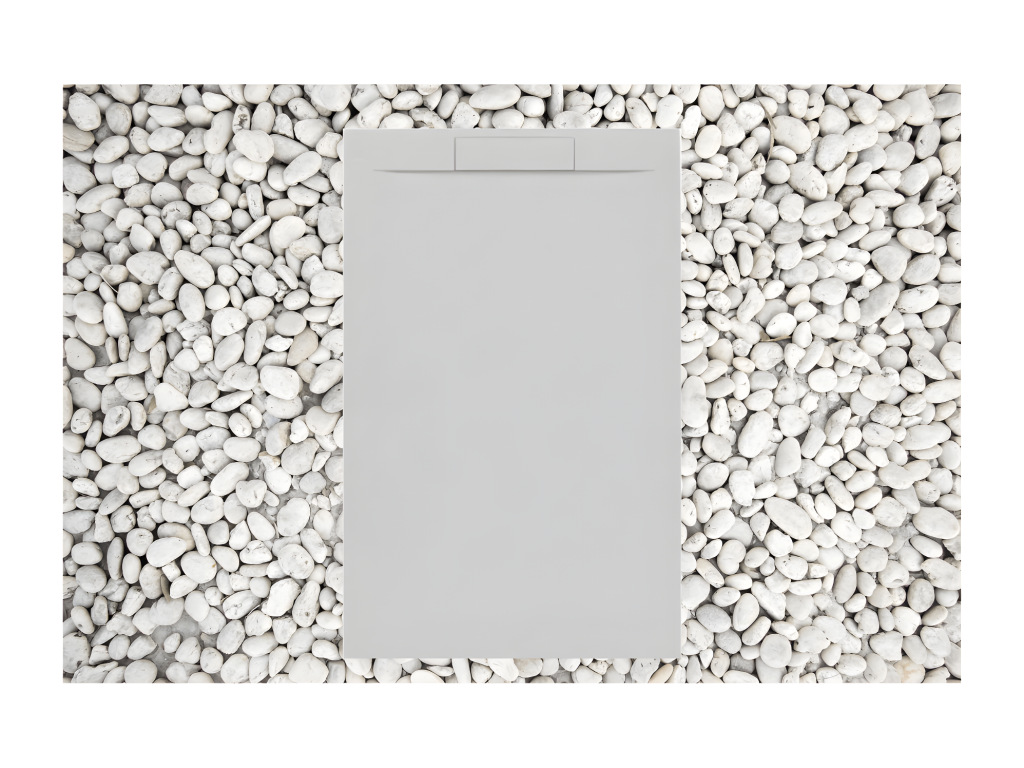 170x100 cm Grey Meubiana Shower Tray, Meubiana PLUS Line, made of resin and marble powder with marble resin side grate