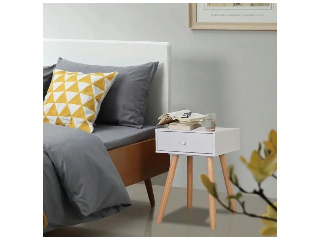 Scandinavian bedside table in white wood with light pine legs by Meubiana - Set of 2