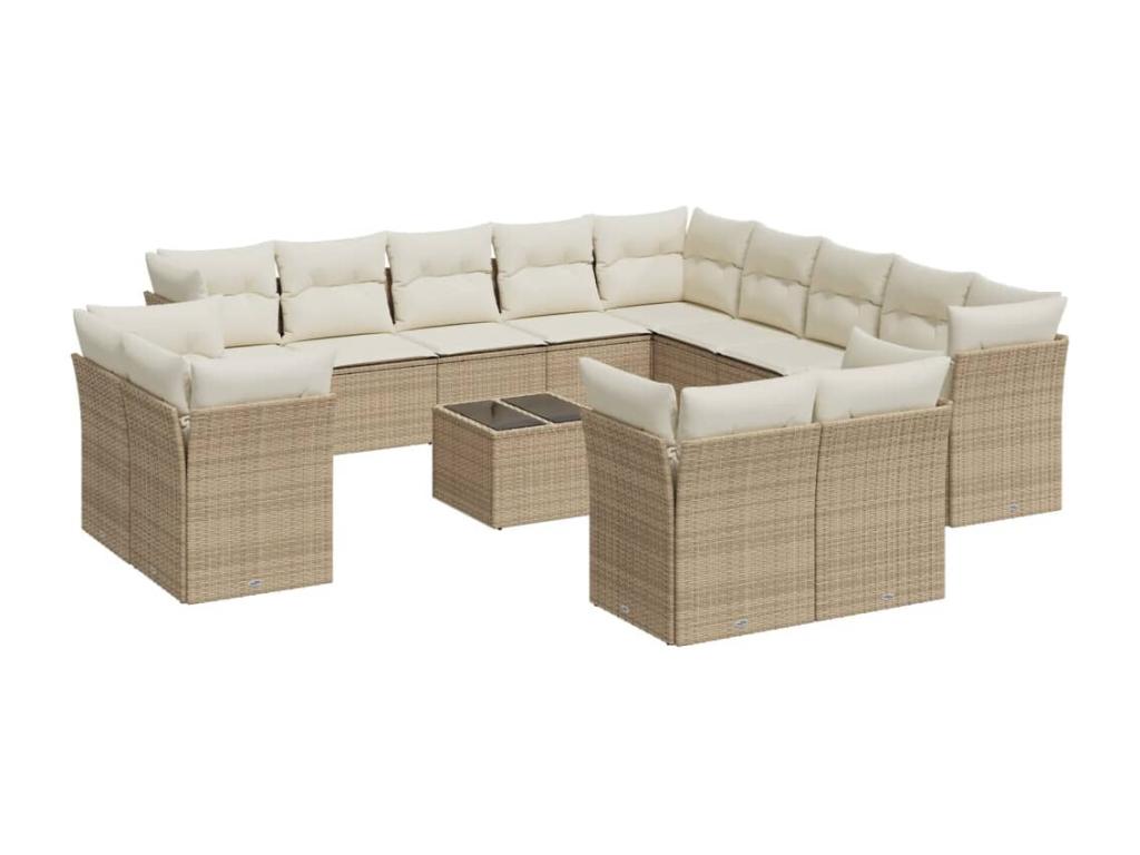 Garden furniture set with cushions, 14 pieces, beige woven resin