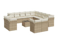 Garden furniture set with cushions, 14 pieces, beige woven resin