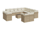 Garden furniture set with cushions, 14 pieces, beige woven resin