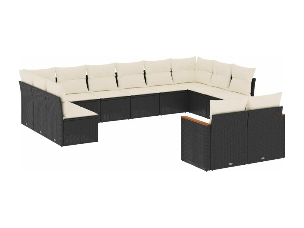 12-piece garden furniture set with cushions, black resin wicker