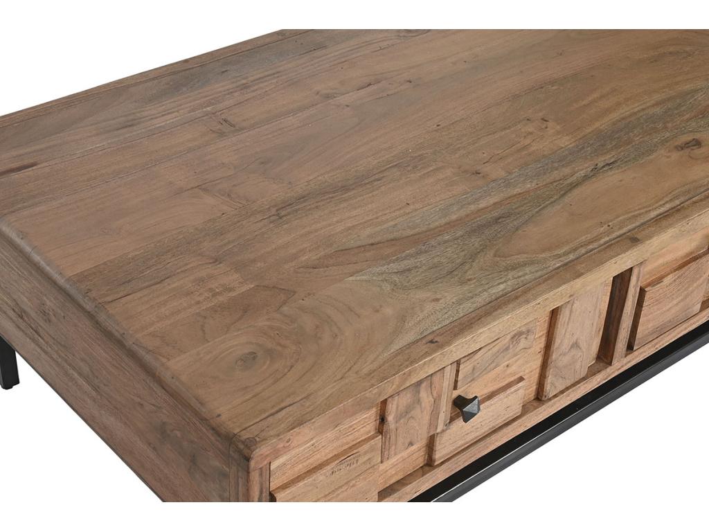 Coffee table/living room table in natural wood and black metal - length 115 x depth 70 x height 40 cm