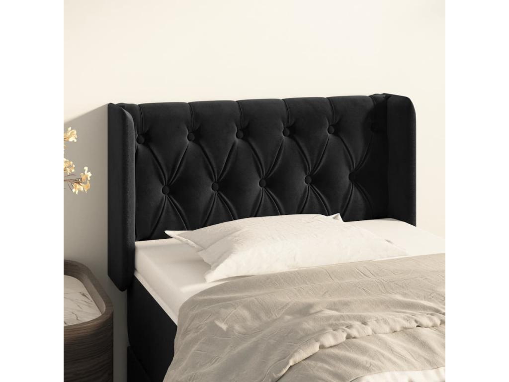 Headboard with wings, Black, 83x16x78/88 cm, Velvet