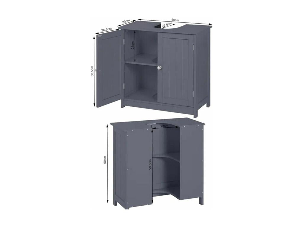 Bathroom sink cabinet with 2 doors and open compartment, adjustable shelf, under-sink cabinet, 60x30x60cm, Grey