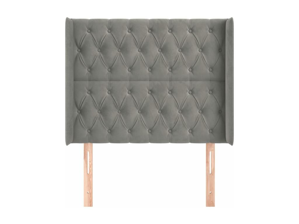 Headboard with wings, light grey, 93x16x118/128 cm, velvet