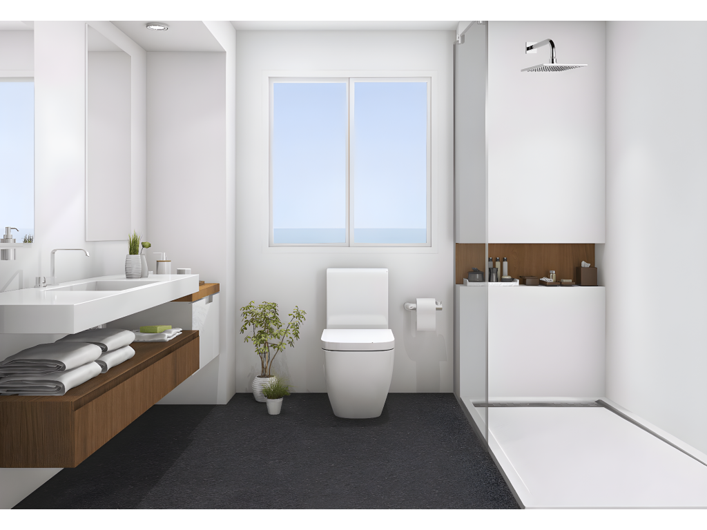 90x110 cm shower tray with side grate, Meubiana Slim grey Ral 7037, made of synthetic resin and marble powder, with drain