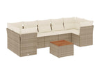 8-piece garden furniture set with cushions, beige woven resin