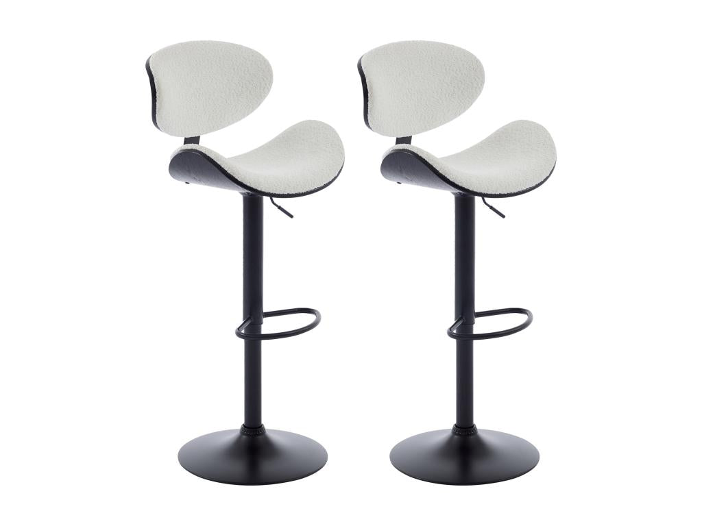 Set of 2 bar stools in bouclé fabric with ash veneer and metal - Adjustable height - White and Black - MONTENEGRO