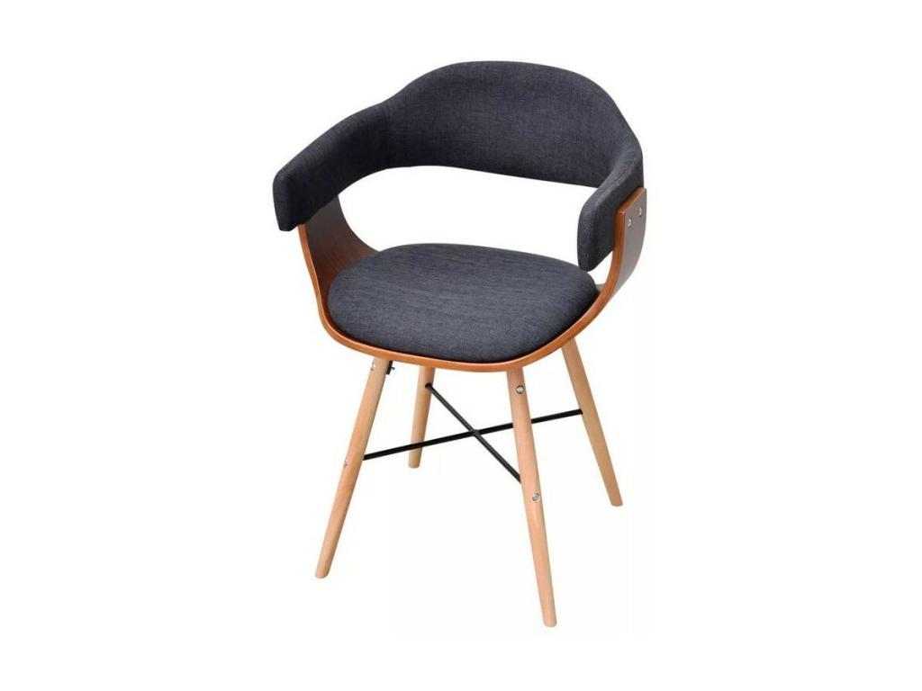 Homzora light wood and grey fabric chair - Set of 4