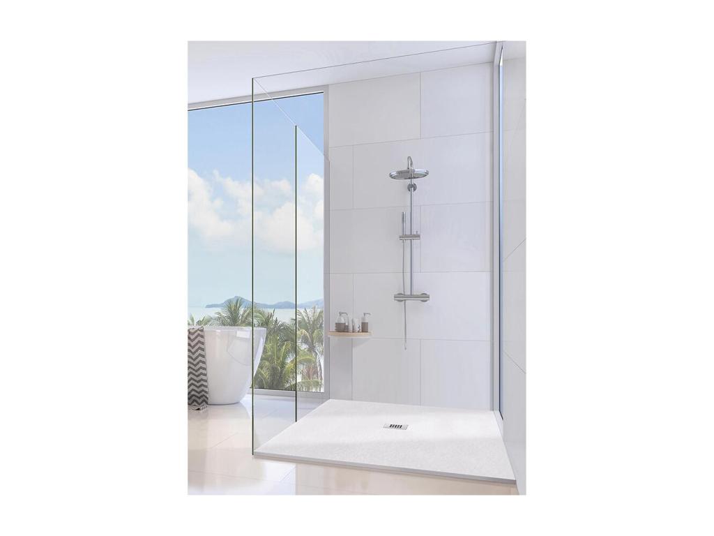 Shower tray 205x115 cm Meubiana line Extra Thin Light Grey RAL 7035 in Synthetic Resin and Marble Powder With Free Drain