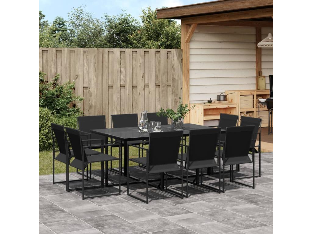 11-piece black textilene garden dining set