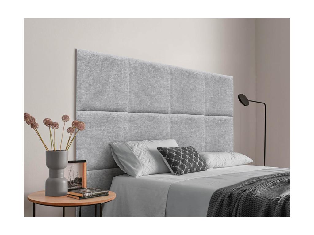 Meubiana Upholstered Headboard in Eco-Friendly Wool, Composed of Interchangeable Self-Adhesive Panels, Luxury Upholstered Bedroom, Light Grey, 190 cm