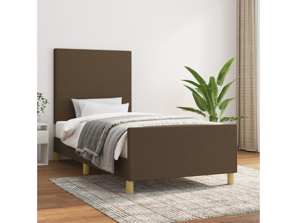 Dark brown bed frame without mattress, 90x190 cm, fabric