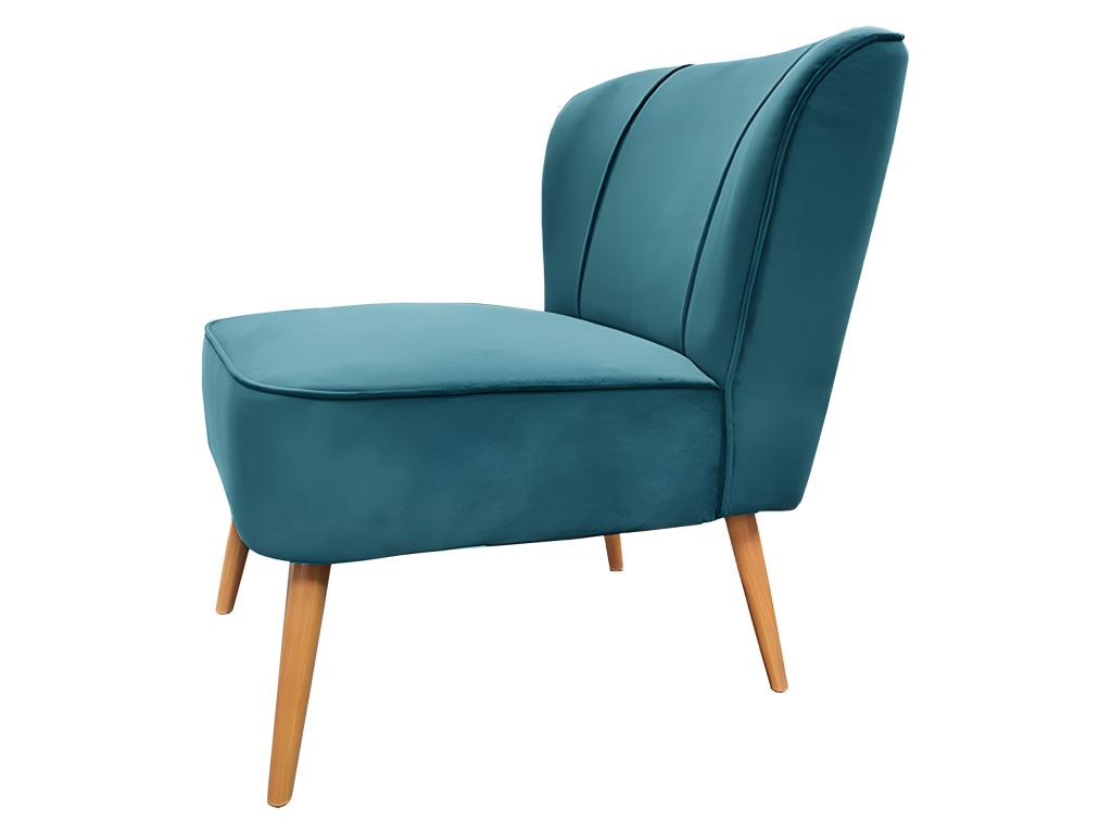 Small low armchair in blue velvet, toadstool style - Meubiana