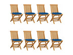 8-piece garden chair set with blue cushions, solid teak wood