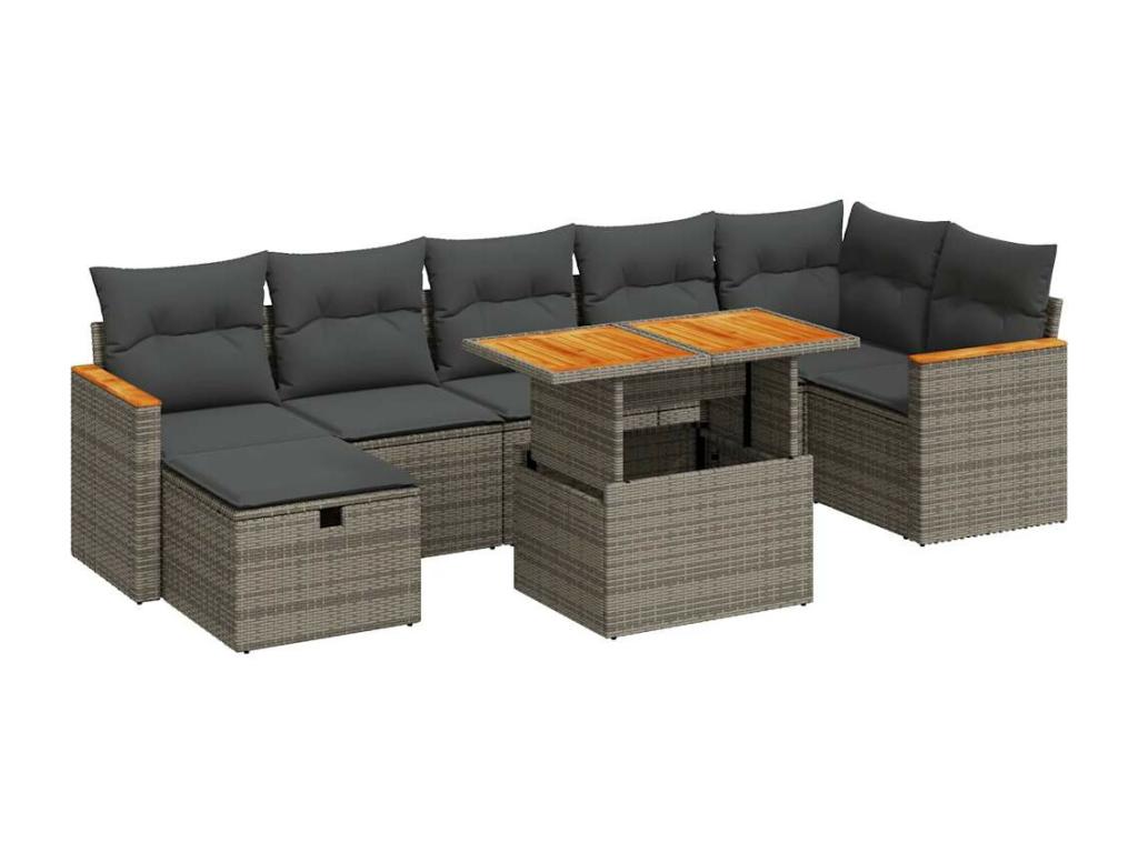 5-piece garden furniture set with grey resin wicker cushions