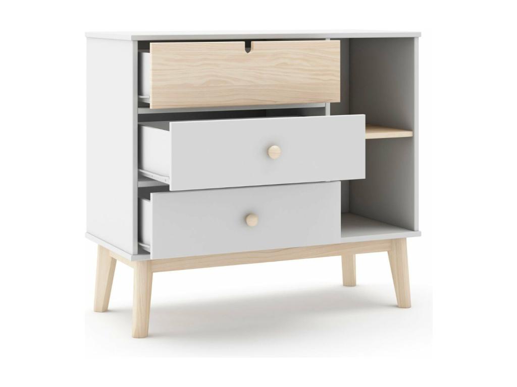 3-Drawer Chest with 2 Shelves, 90cm Wide - Meubiana