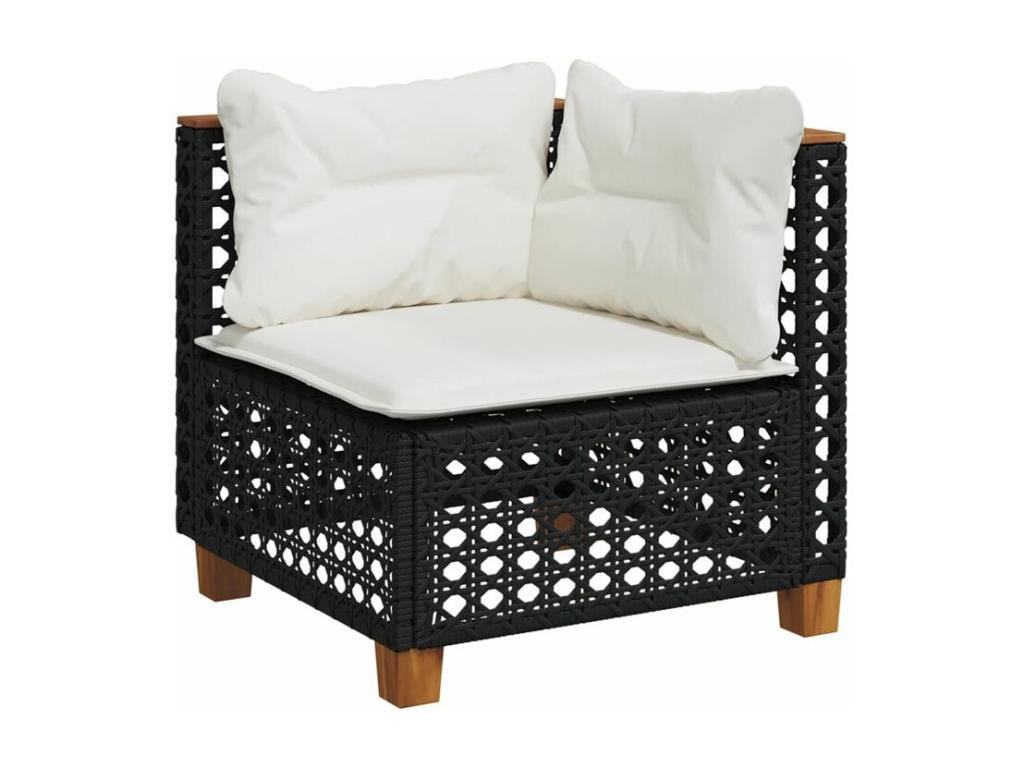 11-piece garden furniture set with cushions, black woven resin