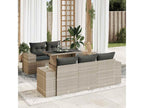 6-piece garden furniture set with light grey cushions, woven resin