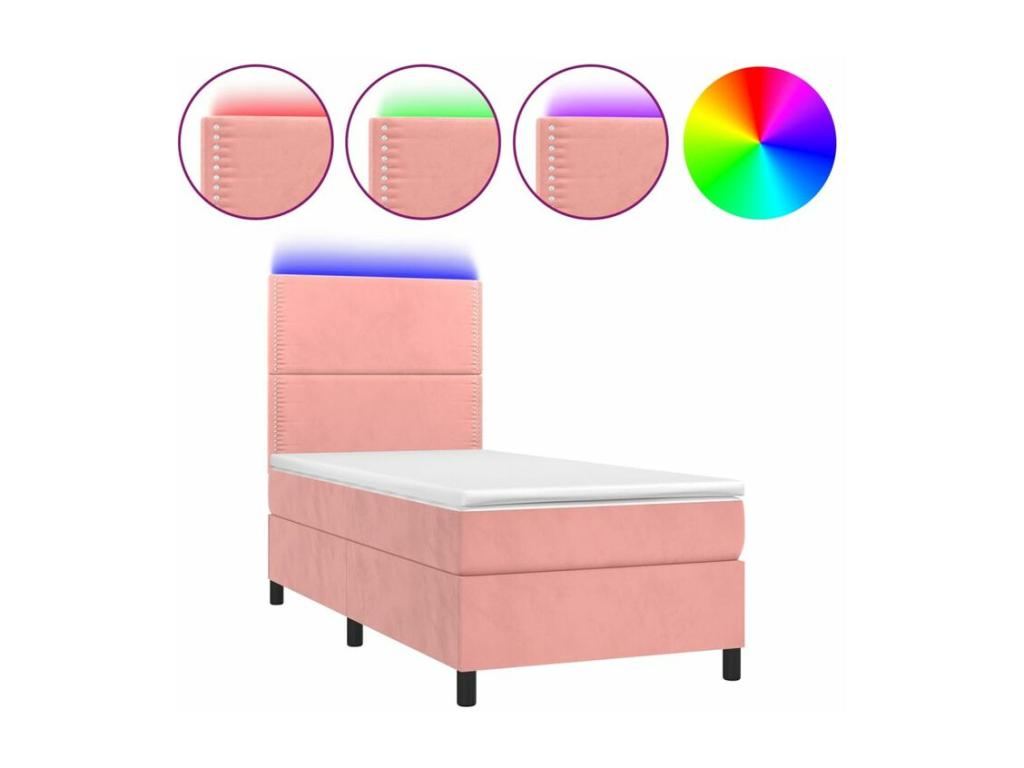 Meubiana bed base with LED mattress, pink, 80x200 cm, velvet