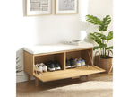 June - Entryway bench with shoe storage in wood and caning, 100cm long - Light wood