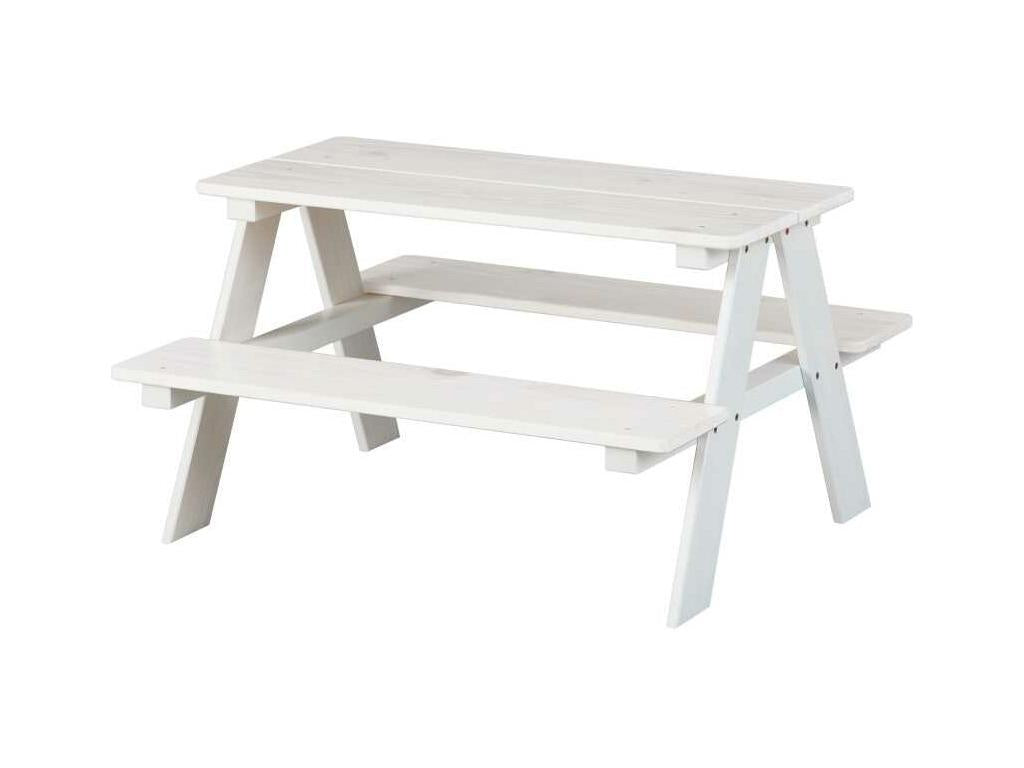 Meubiana dining room set, table and bench set for children, white interior.