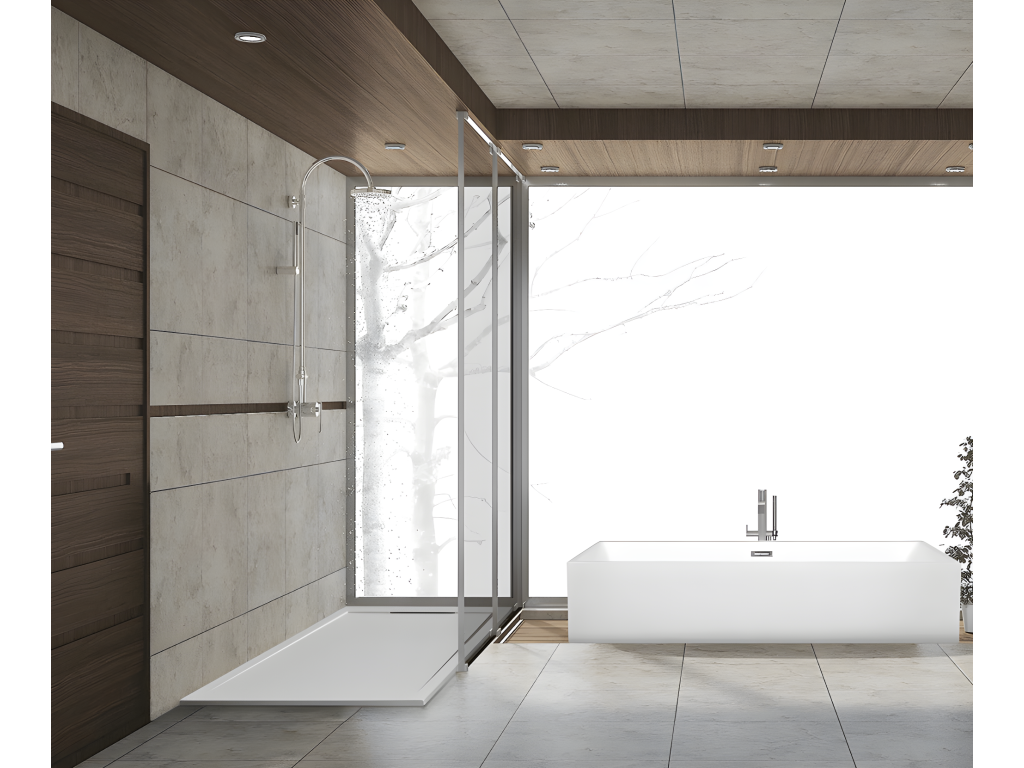 120x90 cm shower tray, grey RAL 7037, Meubiana SLIM line, made of resin and marble powder with marble resin side grate