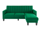 Corner sofa 210 CM, reversible corner armchair, convertible, 3-4 seater, green vertical striped velvet fabric
