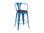 Homzora industrial design wooden and metal bar stool with backrest