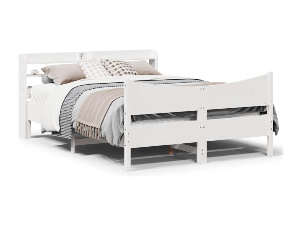 Bed frame with white headboard, 150x200 cm, solid pine wood