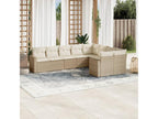 9-piece garden furniture set with cushions, beige woven resin