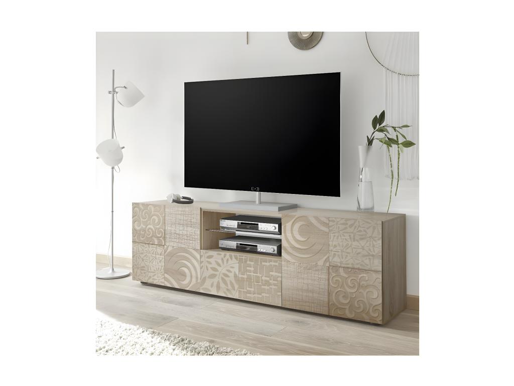 TV stand with 2 doors and 1 drawer, light oak - Meubiana
