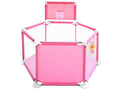 Mini pink playpen for babies, 150cm diameter, with basketball hoop