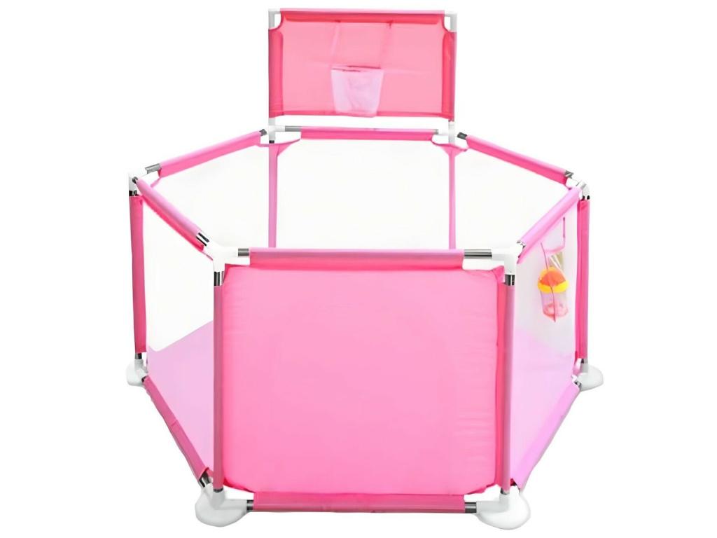 Mini pink playpen for babies, 150cm diameter, with basketball hoop