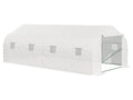 Garden tunnel greenhouse, dimensions: 5.93m L x 3m W x 2m H, with 8 roll-up windows, galvanized steel frame, and high-density PE cover. White