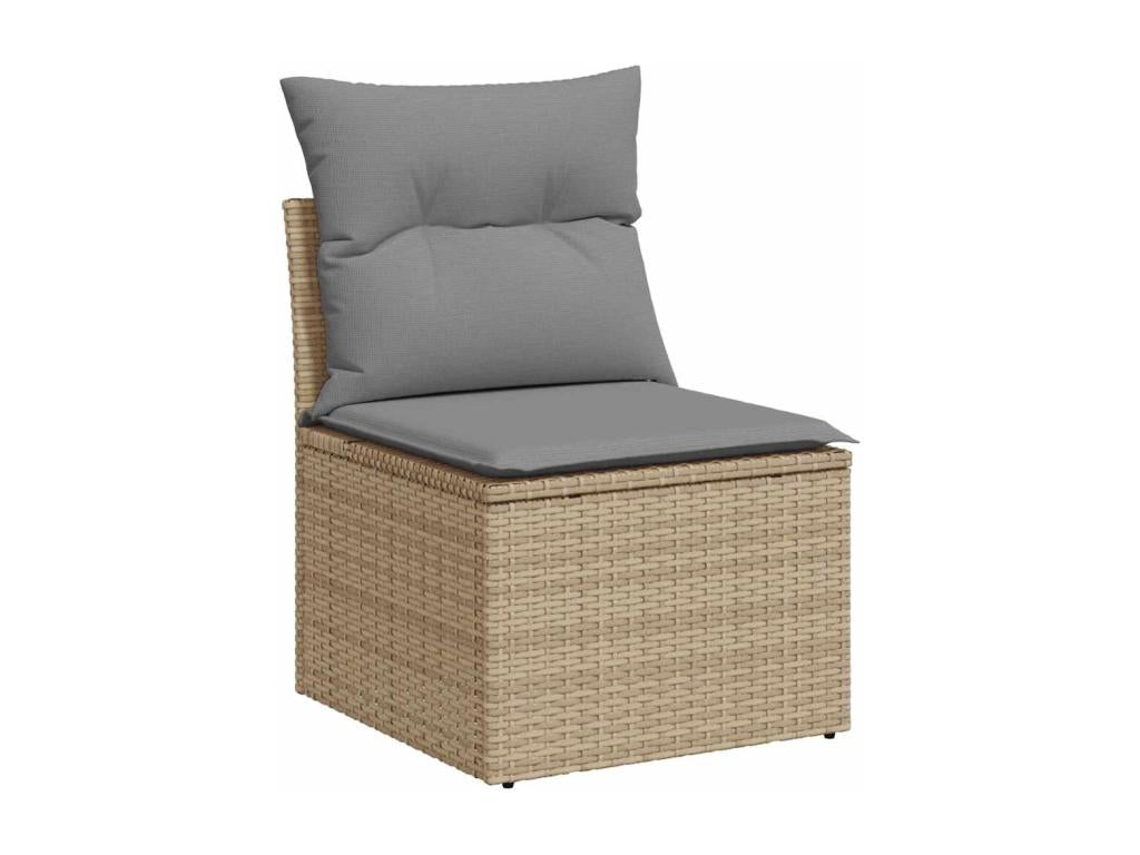 8-piece garden furniture set with cushions, beige woven resin