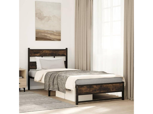 Metal bed frame without mattress, smoked oak, 90x200 cm