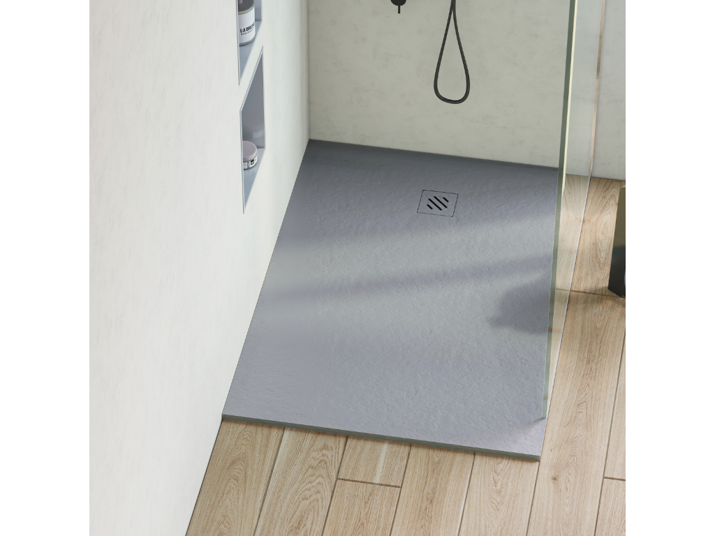 Meubiana Extra-Flat Shower Tray - Meubiana Texture in Grey Polyester - L180 x W75 x H2.6cm - Meubiana