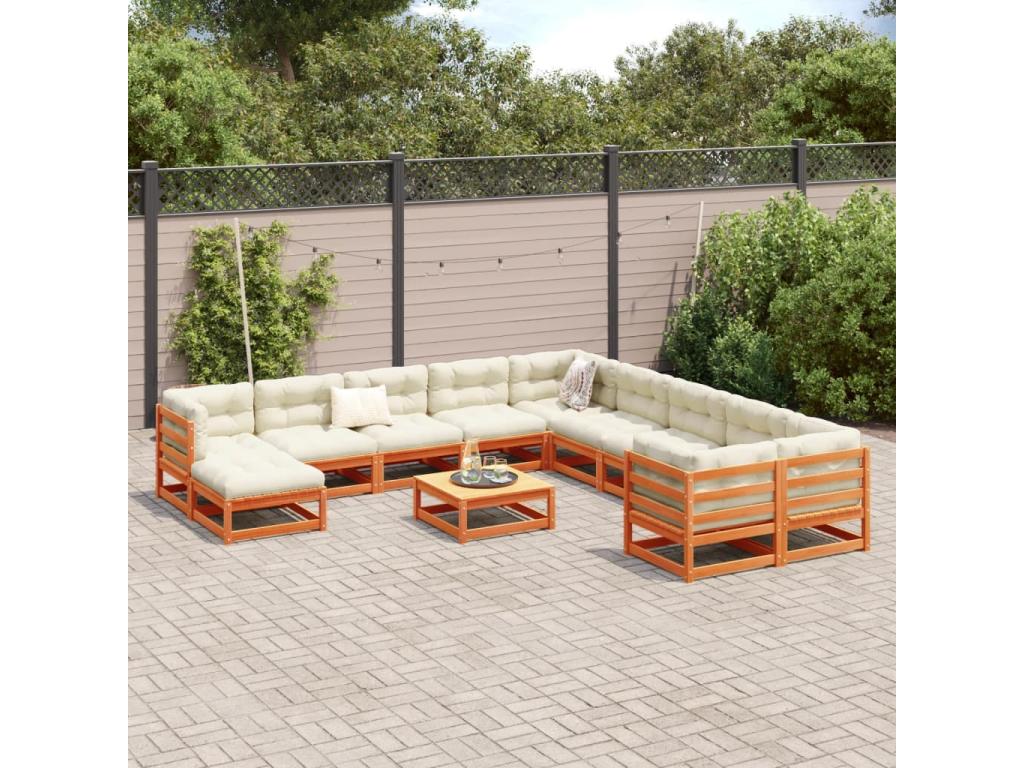 12-piece garden furniture set, brown wax finish, solid pine wood