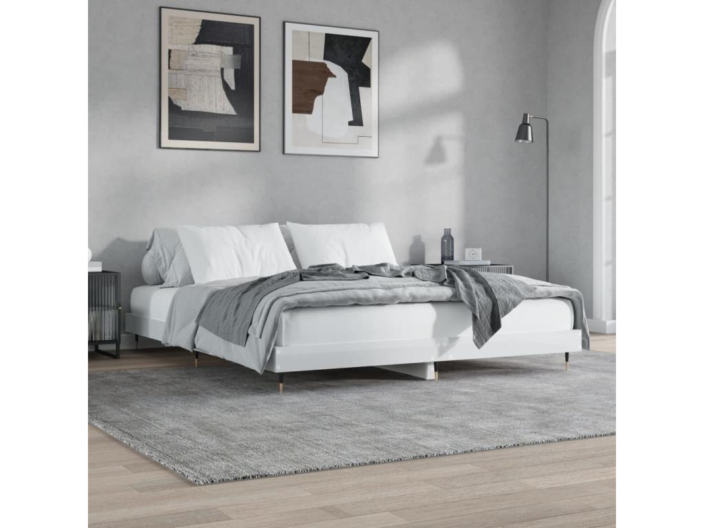 High-gloss white bed frame 180x200 engineered wood