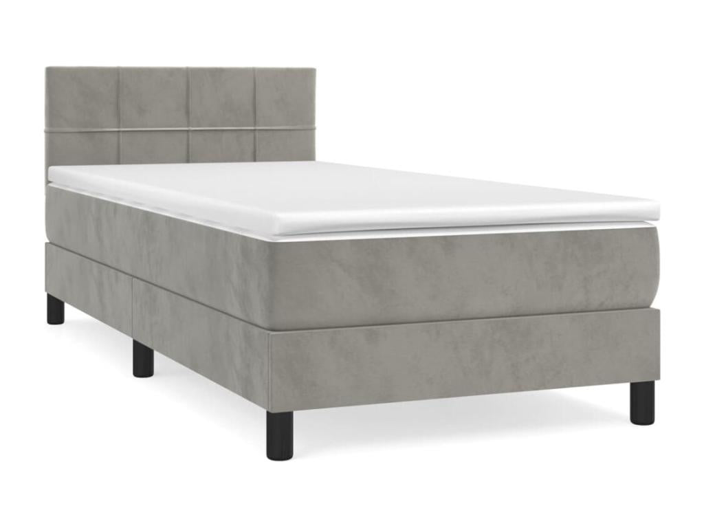 Upholstered bed base and mattress, light grey, 80x200 cm, velvet